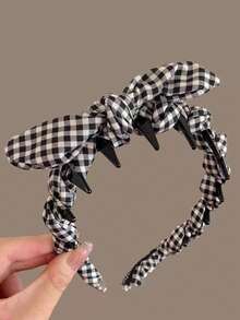 1pc Sweet Girl Rabbit Ear Plaid Headband, Countryside Style High Crown Anti-Slip Comb Hair Hoop Hair Accessory - Multicolor - View 14