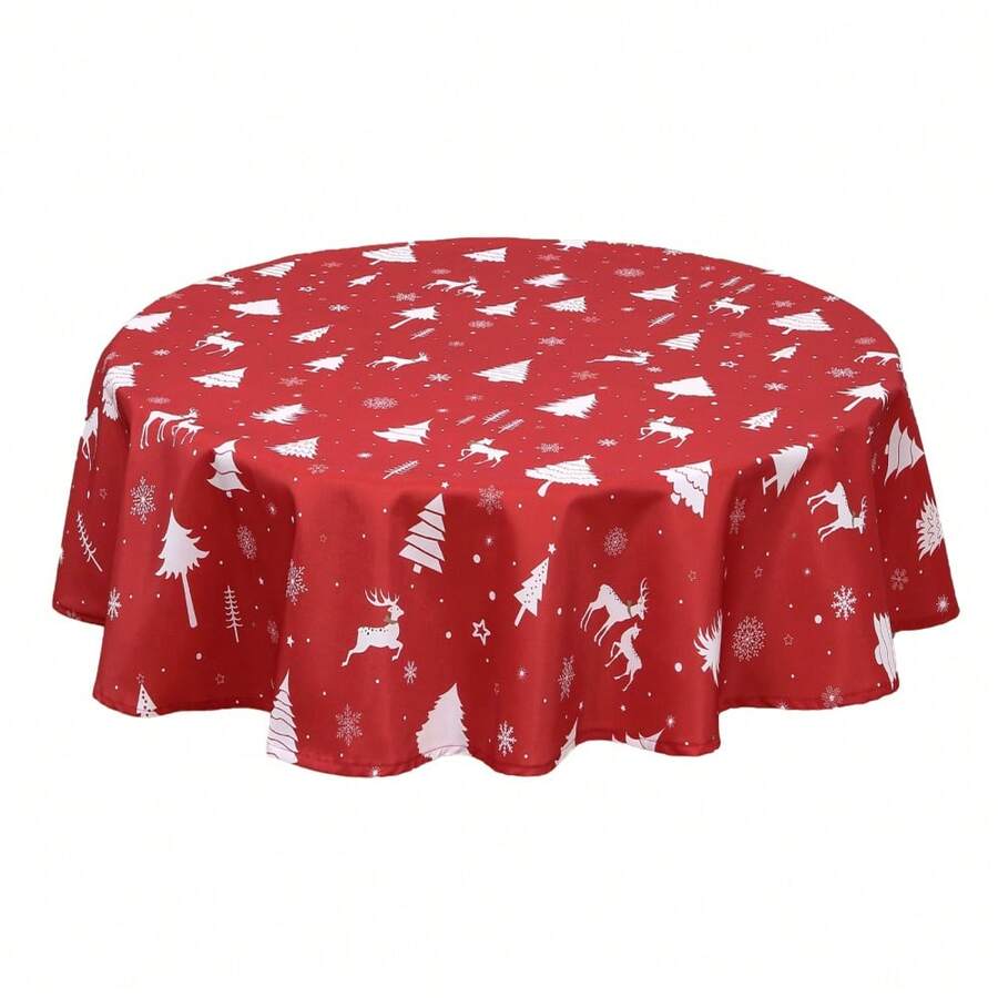 Rectangular Waterproof Christmas Tablecloth - Deer And Tree Design - Durable Polyester - Perfect For Parties, Home And Outdoors - Festive Table Decoration - 60x120/60x102 Inches - White 60" - View 1