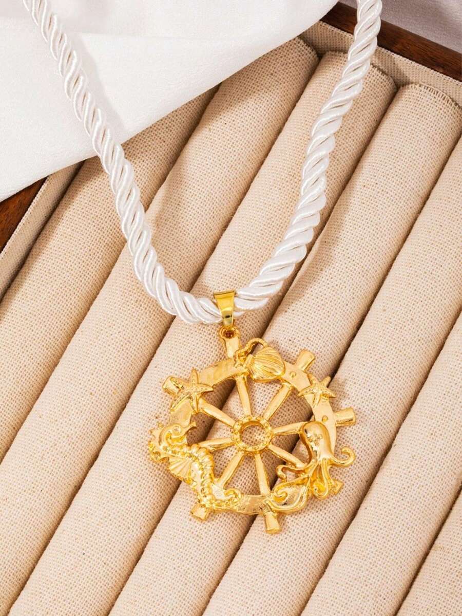 1 pieza Collar con estrella de mar de estilo exagerado de océano - timón - Ver 1