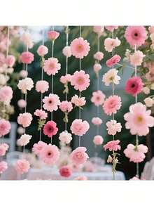 51 piezas Conjunto de decoración de cascada de flores rosas: Kit de decoración DIY - Incluye flores artificiales rosas y 1 rollo de cuerda transparente. Para cortina de flores falsas DIY o "lluvia de pétalos" en cascada. Ideal para decoración de bodas, fiestas, San Valentín, despedida de soltera y cumpleaños (flores rosas surtidas). También es excelente para accesorios de fotografía de bodas, decoración de despedida de soltera y decoración de bodas al aire libre. - Flor de cascada rosa - Ver 5