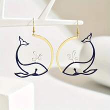 1 Pair Creative Hollow Whale Hoop Earrings, Ocean-Themed Elegant Earrings Suitable For Women To Wear On Beach Vacation, Parties, Dates, Banquets, And Daily Occasions - Yellow Gold - View 4