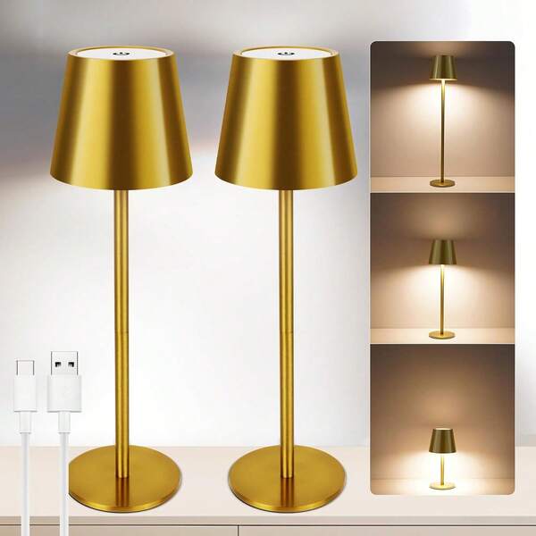 Lámpara de mesa inalámbrica, altura ajustable de 8-20 pulgadas, lámpara de escritorio LED recargable de 5000mAh, regulable en 3 colores, luz de mesa portátil para interior/exterior, negro/dorado