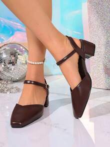 女士棕色高跟鞋，后带圆头穆勒凉鞋 - 棕色 - 查看 2