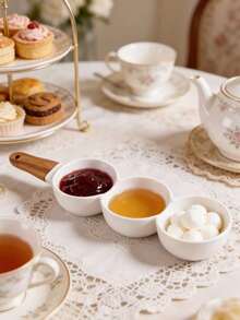 欧式分格干果盘，带木柄，高端客厅零食托盘，可盛放葵花籽、糖果、坚果。分格陶瓷碗，带木柄。 - 白色 - 查看 2