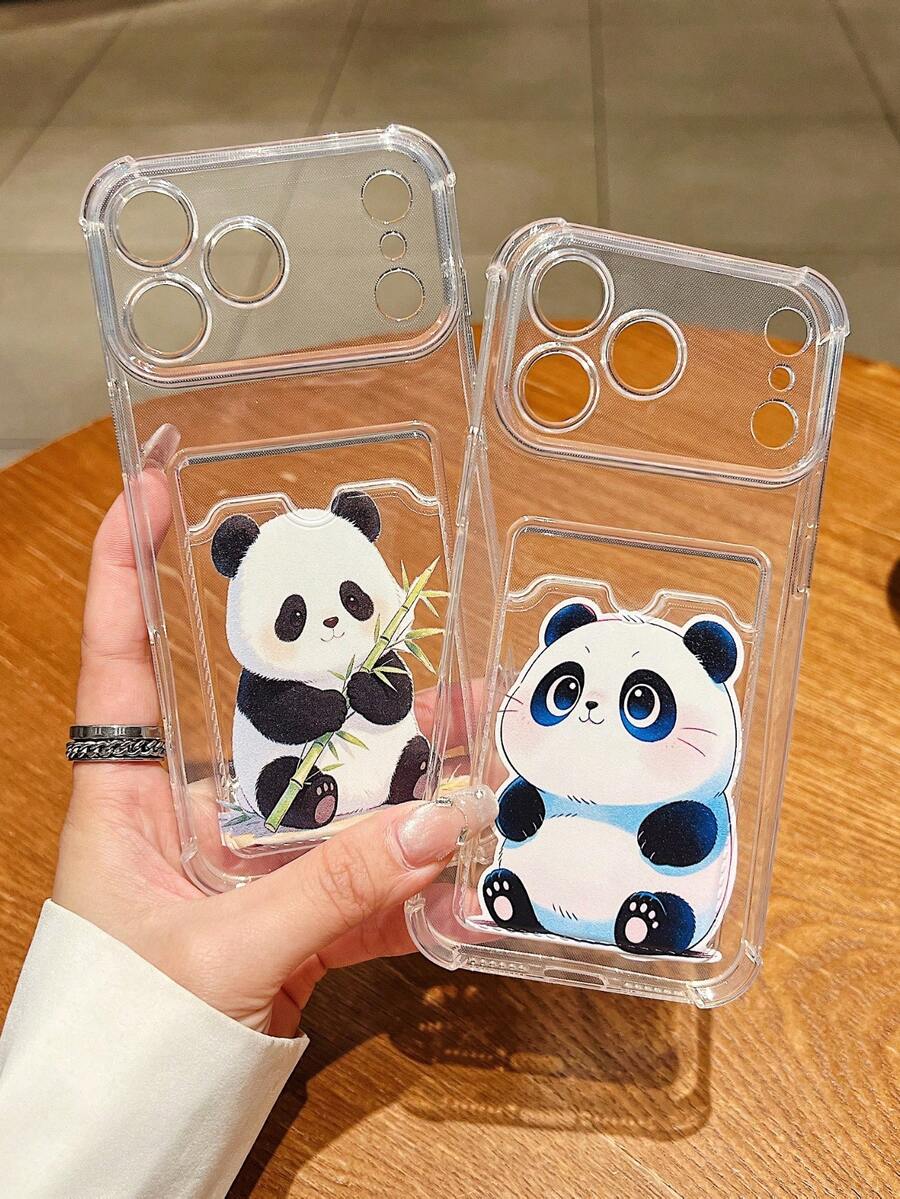 Ốp lưng điện thoại trong suốt hình gấu trúc hoạt hình mới, có khe đựng thẻ, in UV tự làm, mạ điện, bảo vệ mờ, phù hợp cho iPhone 17 Pro Max 16 15 14 13, quà tặng Giáng sinh, Năm mới, Lễ Phục sinh. - Gấu trúc dễ thương - Xem 1