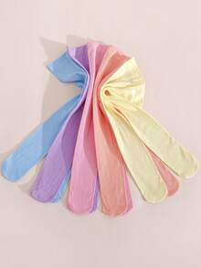 5 Pairs Girls' Solid Vertical Striped Tights, Snug Fit All-Match Versatile, Suitable For Spring, Summer, Autumn - Multicolor - View 3