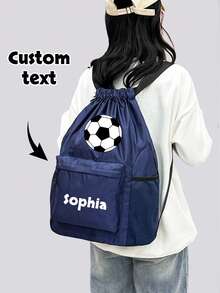 Customizable Drawstring Backpack, Customizable Football Drawstring Backpack, Personalized Football Print Customizable Name/Logo/Text Drawstring Gym Bag - Zipper Design Sports Travel Bag, Multiple Colors Available, Lightweight And Fashionable, Suitable For Travel, Fitness And Daily Use, Ideal Gift Choice For Athletes - Multicolor - View 6