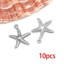 5/10个不锈钢海洋动物吊坠，包括海星、贝壳、海豚等镂空造型，适合夏季海滩主题，可用于夏威夷珠宝制作。 - 彩色 - 查看 8