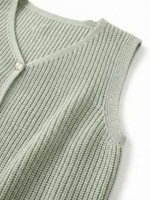 女士V领纽扣前开襟毛衣背心，春夏休闲可爱宽松时尚针织上衣，女士夏季上衣，可爱夏季女式上衣 - 薄荷綠 - 查看 5