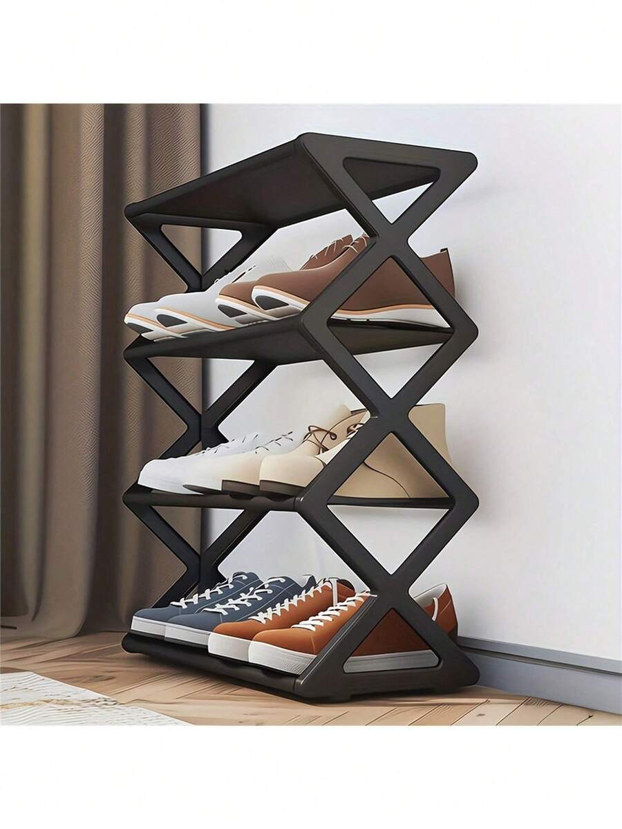 1pc Minimalist X-Shaped Multi-Functional Double-Layer Steel Pipe Assembled Shoe Rack, Home & Dorm Use, Dust-Proof - Multicolor - View 1