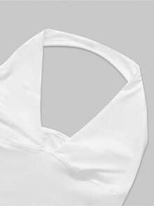 Blusa sin mangas de cuello halter de unicolor, elegante y versátil, cómoda para viajar y de vacaciones - Blanco - Ver 5
