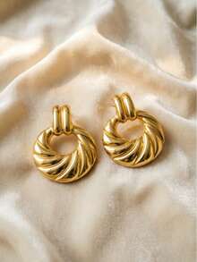 1 Pair Retro Spiral Hoop Earrings - Gold - View 3