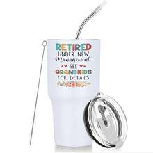 30oz Stainless Steel Tumbler Black White Options,  Retired Under New Management See Grandkids For Details Graphic Cups, Insulated Travel Coffee Mug With Lid And Straw , Double Wall Vacuum Reusable Travel Cups,  Funny Birthday Party Gift For Men - trắng - Xem 2