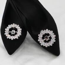 2个简约奢华水钻圆形ABS可拆卸鞋扣 - 銀色 - 查看 3