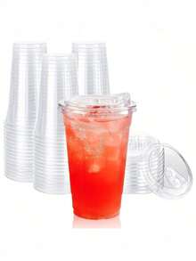 NEW IN 2026 20pcs Clear Reusable Plastic Cups With Drinking Lids, For Iced Coffee, Smoothie, Milkshake, Cold Drinks 16oz - bạc - Xem 1