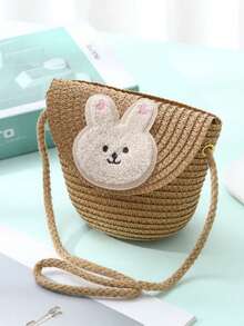 夏季海滩度假草编斜挎包，可爱兔子编织包，女孩款 - 小兔子 - 查看 2