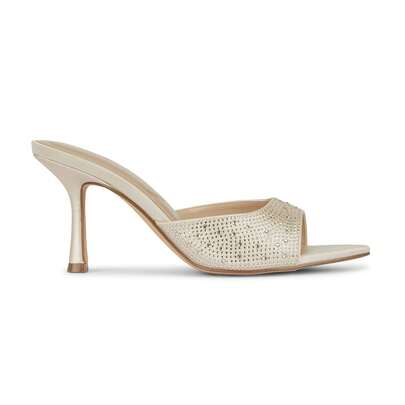 Truffle Collection Women's Heeled Sandals In Gold Satin - Size UK 3-8 / EU 36-41 / US 5-10 - Shipped Directly From The UK - Delivery In 3-5 Days! - Heel Height 3" / 7.5 Cm - Ladies Stylish Party And Wedding Summer Sandals With Rhinestone Detailing