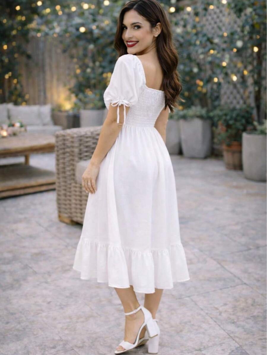 VESTIDO LARGO TIPO CAMPESINO CON MANGA MOD. ALY - Blanco - Ver 1