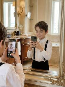 2-14岁男童三件套正装西装，包括裤子、衬衫和背带，适合派对、宴会、毕业典礼、节日、休闲、上学、生日、婚礼、正式场合等。 - 黑色 - 查看 4