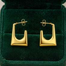 Gold Plated Square Hoop Earrings, Minimalist Geometric Round Hoop Earrings For Women - Gold - View 3