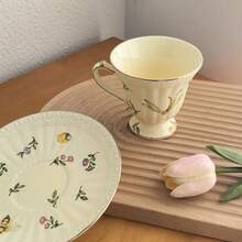 Cốc cà phê gốm hình chuồn chuồn, bộ trà chiều tinh tế, cốc trà đỏ viền vàng kiểu châu Âu. - Màu vàng - Xem 5