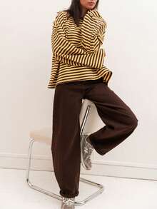 Striped Flare Sleeve Top, Casual Loose Fit For Everyday Wear Spring - Yellow Brown - View 5