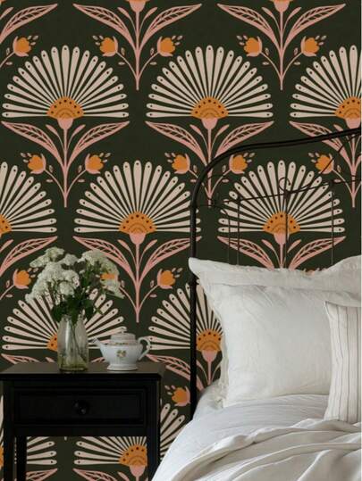 1 Cuộn Giấy Dán Tường Hoa Văn Hình Quạt Nở Rộ, Giấy Dán Tự Dính, Giấy Dán Nền Đen, Giấy Dán Có Thể Tháo Rời, Trang Trí Phòng Khách, Phòng Ngủ, Trang Trí Nội Thất, Giấy Dán Tường, 1 Cuộn 17.7" X 78.7"/118.1" Quà Tặng Sinh Nhật, Tốt Nghiệp, Trang Trí Phòng, Trang Trí Nhà, Trang Trí Tường, Trang Trí Phòng Tắm, Trang Trí Phòng Ngủ, Đồ Trang Trí Phòng Khách, Trang Trí Nhà Cửa, Giấy Dán Tường, Giấy Dán Tường, Nhãn Dán Tường