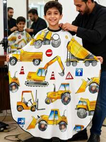 1pc Fun Cartoon Racing Car Styling Gown, Adjustable Neckline, Anti-Stick Polyester Fabric, Easy To Clean, Suitable For Salon Or Home Use - Multicolor - View 3