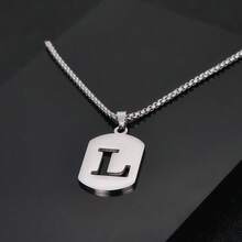 1件时尚简约不锈钢镂空26字母项链，嘻哈风格，奢华浪漫沉稳气质，休闲个性设计，百搭，适合任何场合 - 鋼色 - 查看 32