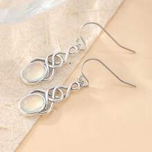 复古月光石银耳环，简约波西米亚风女士耳环 - 銀色 - 查看 6