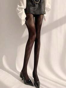 1pc Women's Sexy Semi-Sheer Black Skinny Pants, Suitable For Holiday Parties - 彩色 - 查看 5