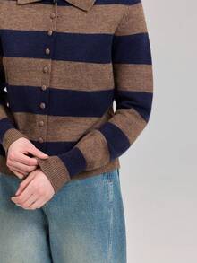 Women's Striped Knit Long Sleeve Cardigan Sweater - Multicolor - View 4