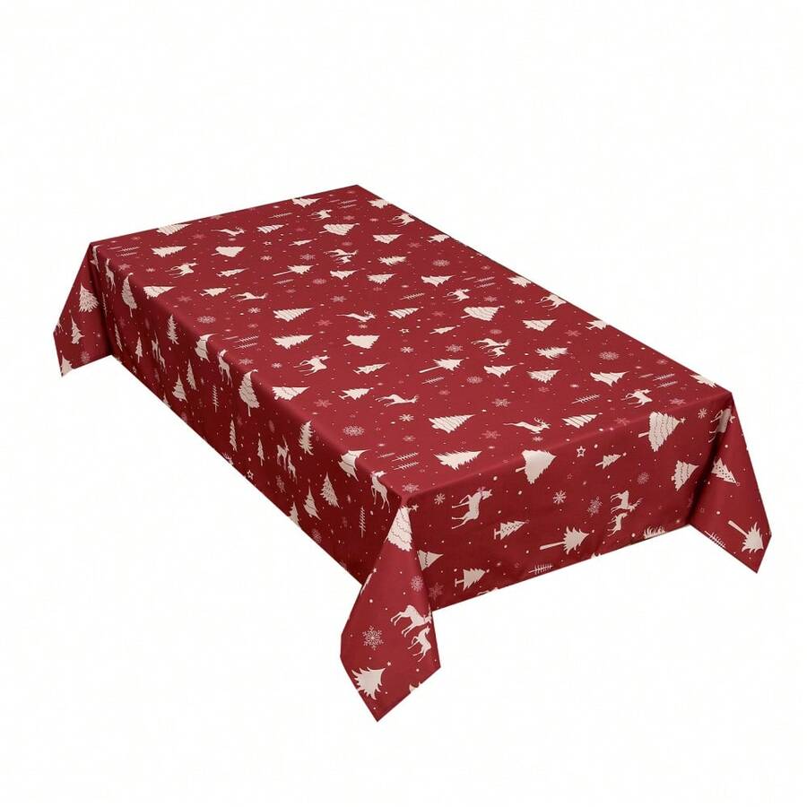 Rectangular Waterproof Christmas Tablecloth - Deer And Tree Design - Durable Polyester - Perfect For Parties, Home And Outdoors - Festive Table Decoration - 60x120/60x102 Inches - Gold 54"*70" - View 1