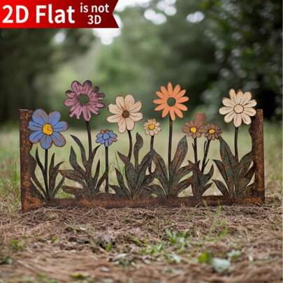 2D Flat Retro Style 1pc Colorful Floral Acrylic Garden Sign, Waterproof & Weather-Resistant Outdoor Fence Top Decor, Suitable For Garden Fence, 2D Flat
