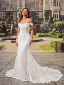 HEARBOBO Elegant White Lace Applique Mermaid Graduation Gown, Fairy Wedding Dress With Train - White - View 8