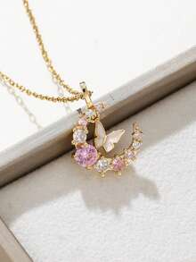 1 PC Fashion Butterfly Moon Necklace, Women's Collar Chain High End ElegantJewelry Gift, Suitable For Daily Matching, Attending Parties, And Giving Birthday Gifts To Friends - Necklace - View 8