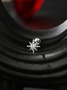 1PC 925 Sterling Silver 18K Gold Plated Dainty 8-Pointed Star Moissanite Prong Setting Flat Back Cartilage Piercing Hypoallergenic Earring Jewelry Gift For Women Girls Daily Wear Wedding Party Engagement - Silver - View 3