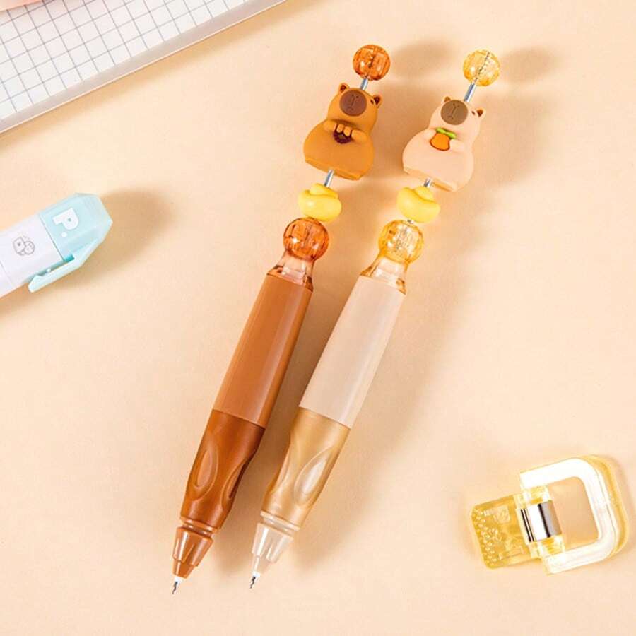 2支/盒 中性笔，幸运珠DIY旋转笔，多功能简约考试书写文具笔（学生适用） - 中性筆 - 查看 1