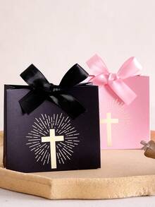 10pcs Christian Baptism Candy Boxes, Wedding Communion Ceremony Favors, Shiny Cross Foil Candy Boxes - Multicolor - View 6
