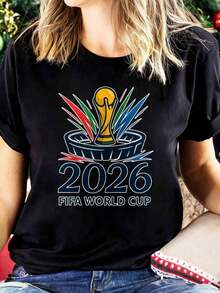 2026 NEW  2026  World Cup Official Logo T Shirt 's Casual Top Football Fan Apparel New Women's Casual T-Shirt,Women's Graphic Tees Casual Short Sleeve Tops For Easter Mother's Day & World Cup 2026 - 黑色 - 查看 6