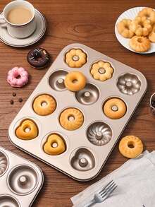 1pc Donut Baking Pan, 6/9/12 Cavities Non-Stick Donut Mold, Carbon Steel Ring/Flower Shaped Baking Tray, Suitable For Homemade DIY Donuts, Oven , Easy Release & Clean, Cake Mold, For Home Baking - View 6