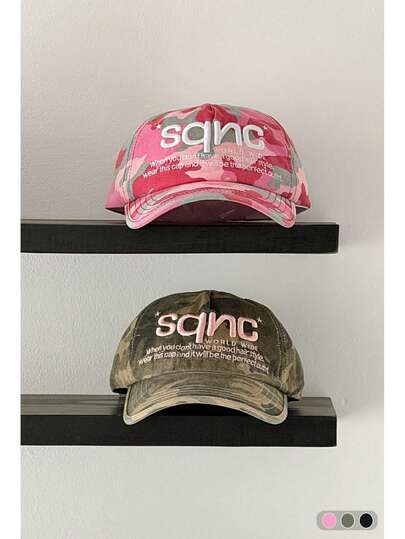 粉色软顶迷彩棒球帽，韩版百搭亲子帽，宽檐迷彩撞色刺绣字母后扣帽，女士春夏小众街头风棒球帽