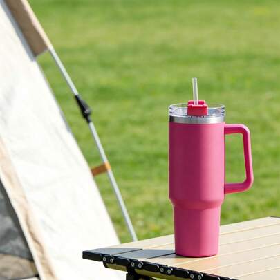 40oz Multi-Function Handled Tumbler, Large Capacity Insulated Cold & Hot Drink Cup, Essential For Car Travel With Straw