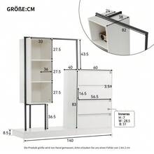 Schubladenschrank, Kleiderschrank-Set, bianco Kleiderschrank, Credenza, Kleiderstange, Massa: B140/W40/H135,weiß - Bianco + pannello truciolare - Visualizzare 2