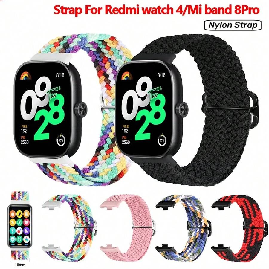 1 dây đeo dạng vòng bện nylon cho 8Pro/9 Pro, Watch 4/5, Watch 6, Band Series 9/8 Pro, dây đeo thay thế dạng vòng bện co giãn, có thể điều chỉnh, thoáng khí.