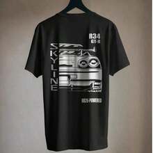 R34 GTR Graphic TShirt – Stanced Drift Sport Car JDM Fans Casual Unisex Streetwear, Regular Fit, 180g 100% Cotton Racing Tee, Fashion Y2k Short Sleeve, Hip Hop Tshirt, For SummerCasual Short-Sleeve T-Shirts For Men And Women - 黑色 - 查看 3