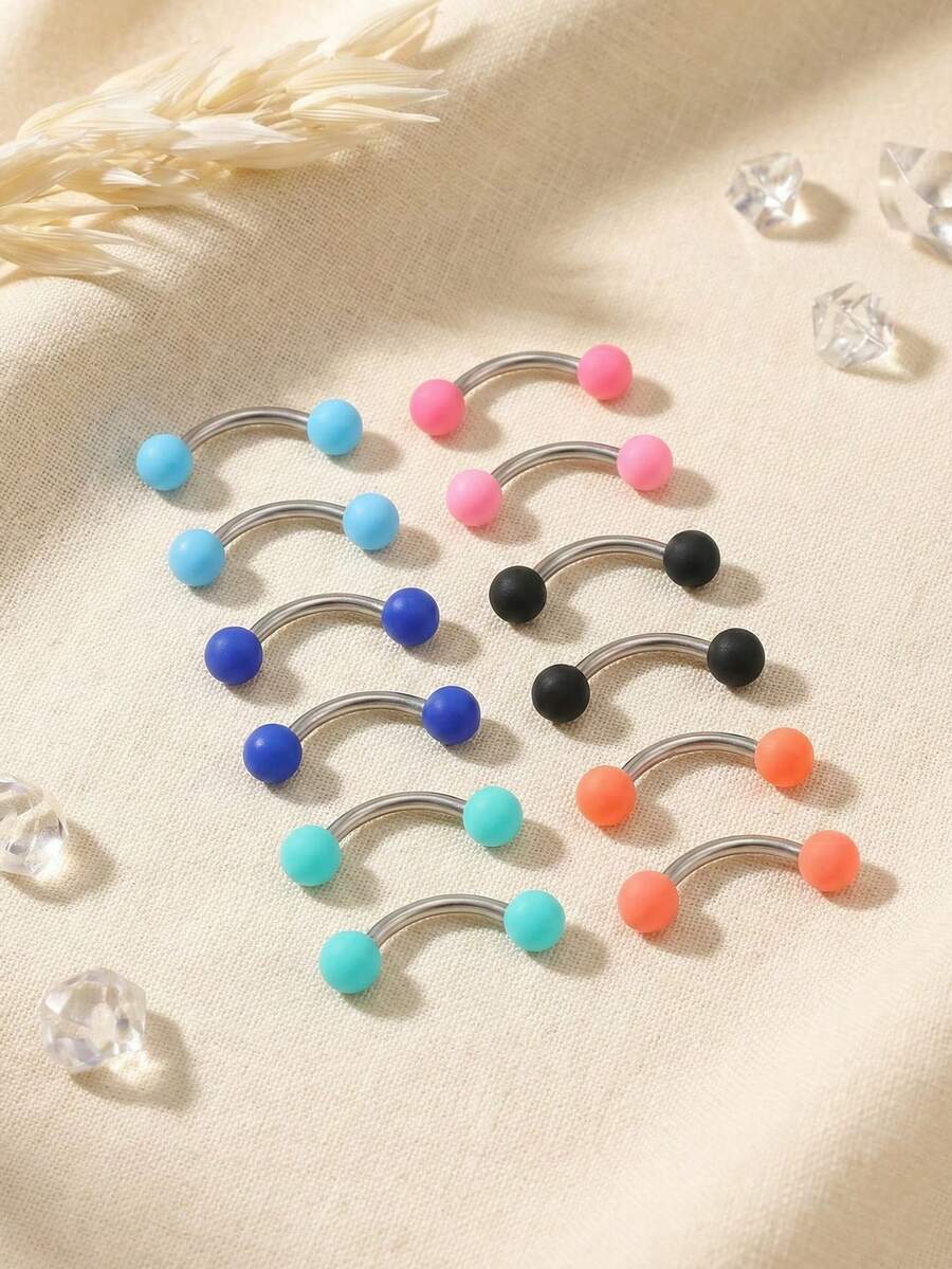 2件装 16G 钛合金弯杆眉钉，眉环耳骨环耳廓环肚脐环唇环身体穿刺饰品 - 橡膠球 - 查看 1