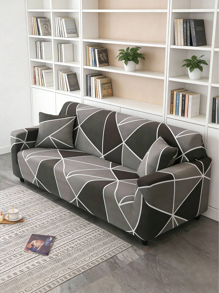 1件装弹性沙发套，全包式涤纶沙发套，针织牛奶丝四季通用沙发套 - 深灰色 - 查看 1