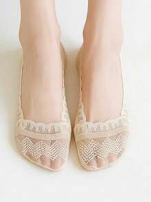 1/5/10 双夏季女士隐形薄蕾丝防滑短款船袜 - 彩色 - 查看 6