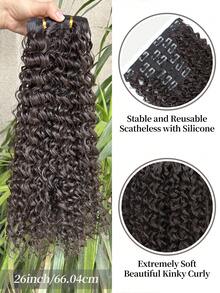 26 Inch Curly Hair Extensions - 16 Clips Natural Thick Synthetic Fiber Wavy Hair Pieces, Clips, Instantly Add Volume & Length, Heat Resistant Fiber, Multiple Colors Available - Multicolor - View 3